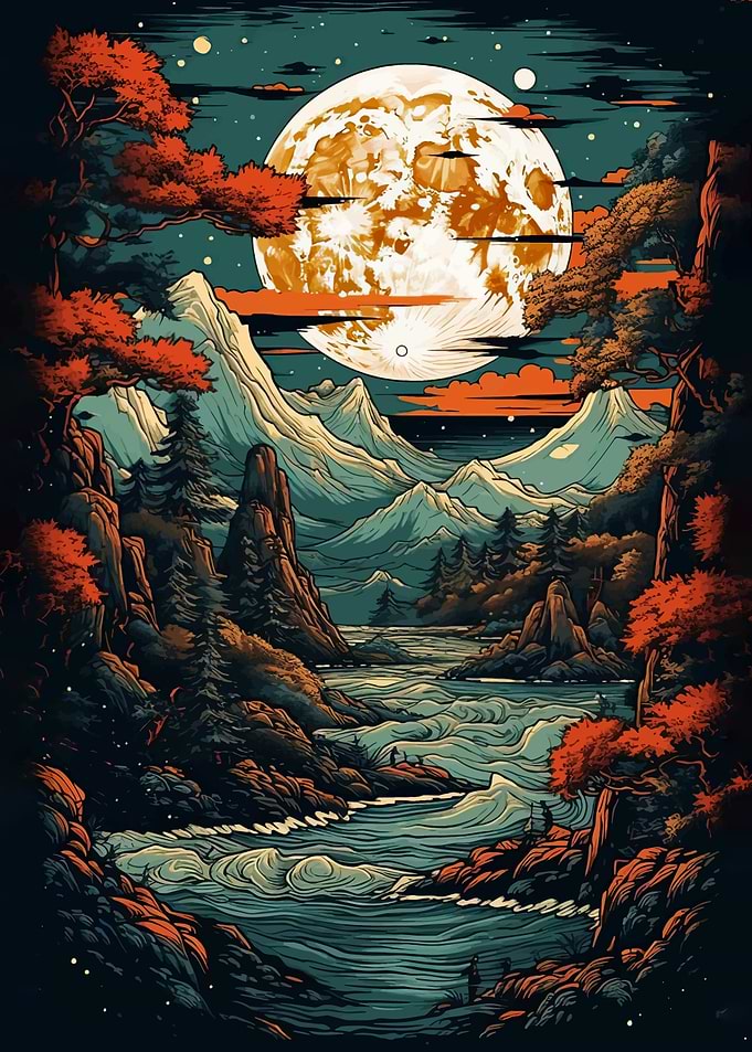 moon japan landscape