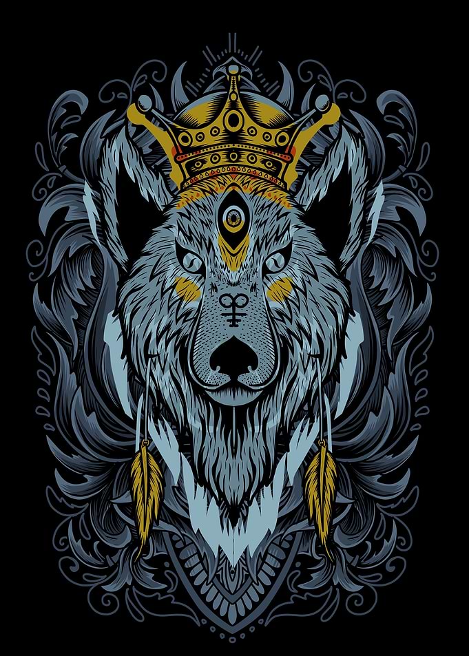 wolf head with vintage art