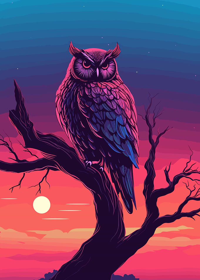Watercolor Owl On A Branch
