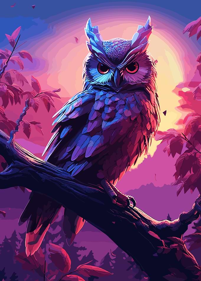Watercolor Owl On A Branch