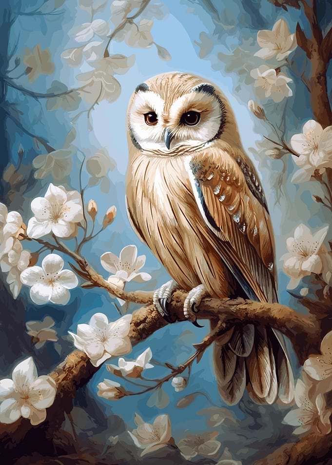 Watercolor Owl On A Branch