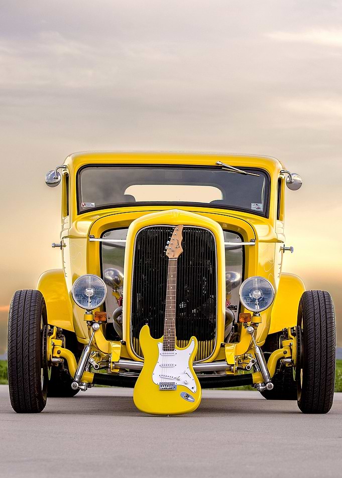 Vintage Car and Guitar