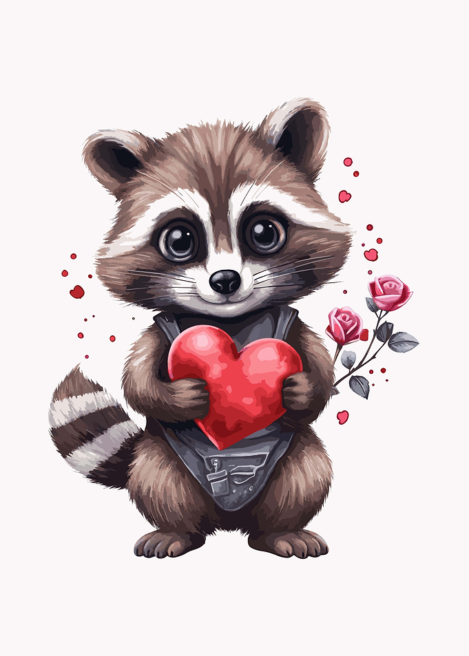 Raccoon Holding Heart