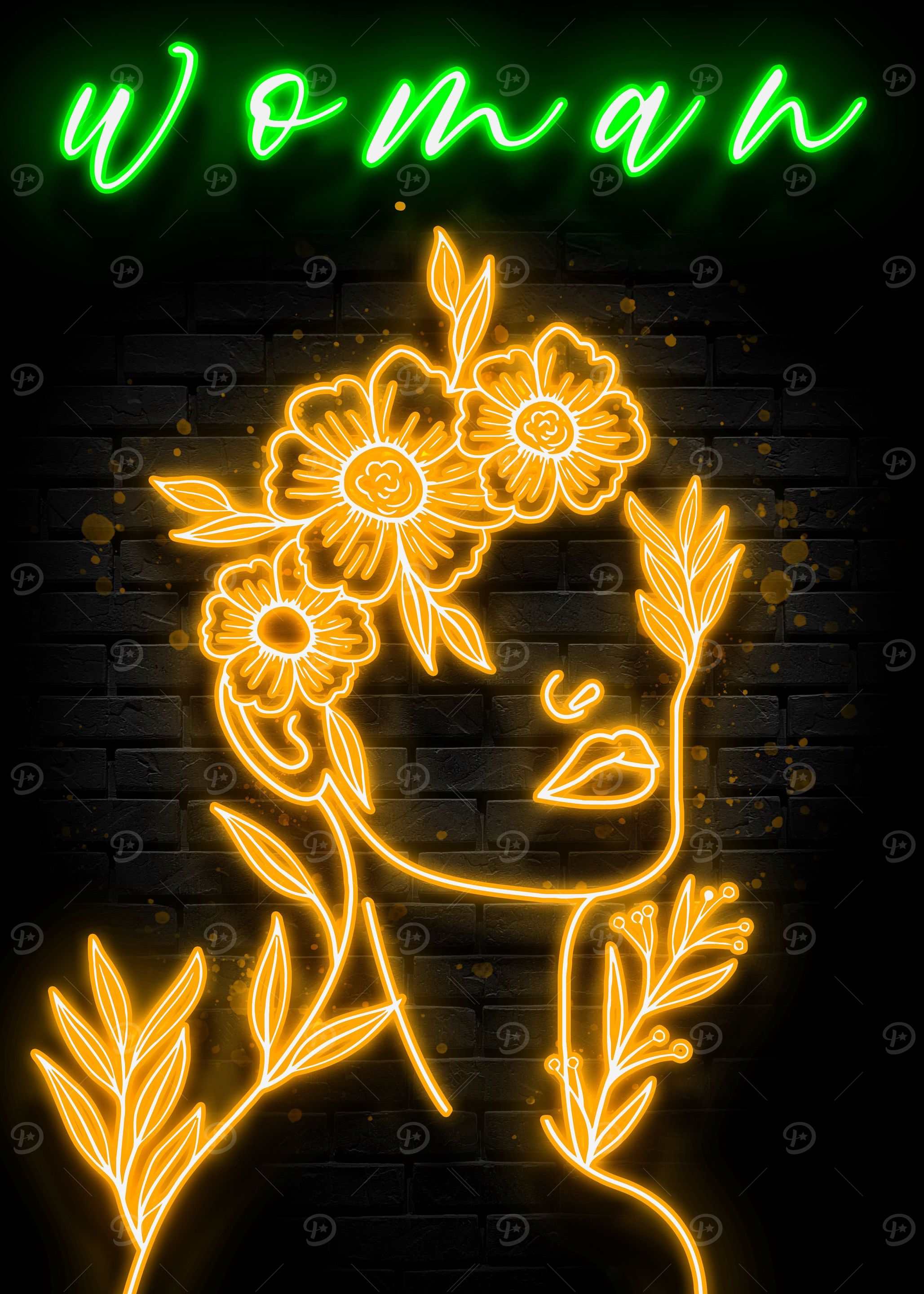 Neon Woman Yellow Poster