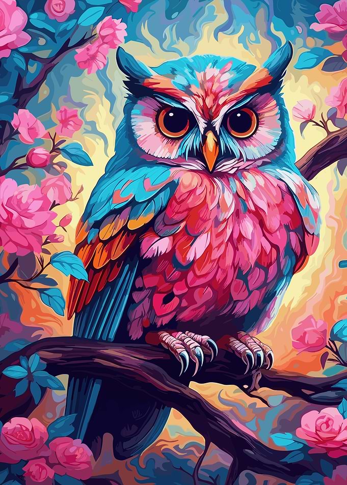 Watercolor Owl On A Branch