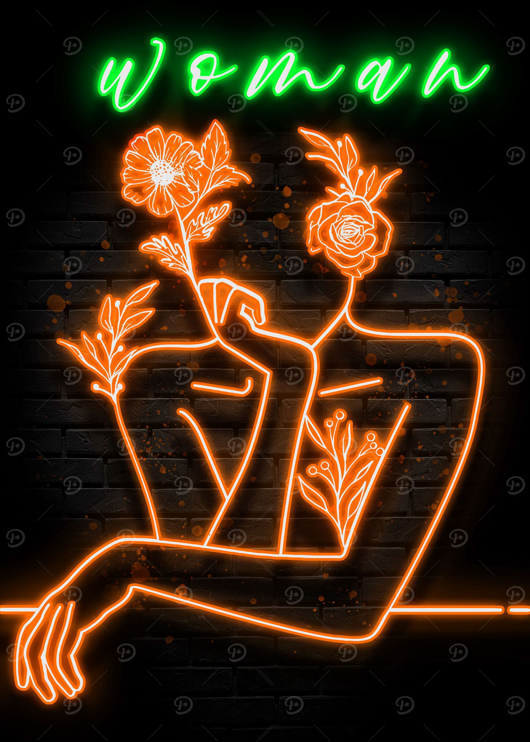 Neon Flower Woman Poster