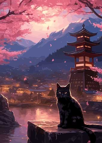 Cat Cherry Blossoms
