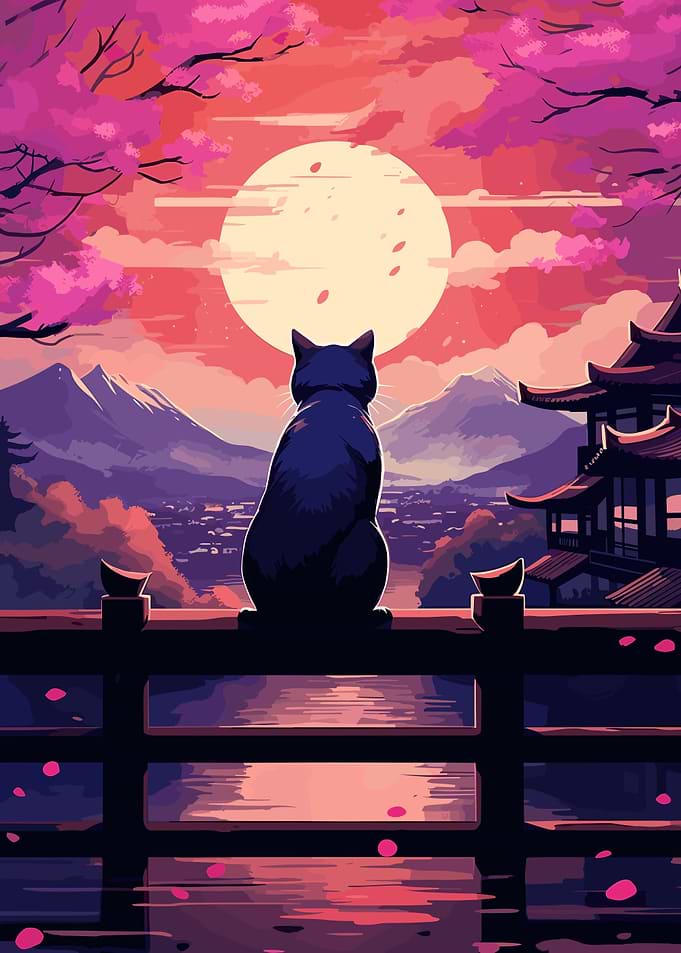 Cat Cherry Blossoms
