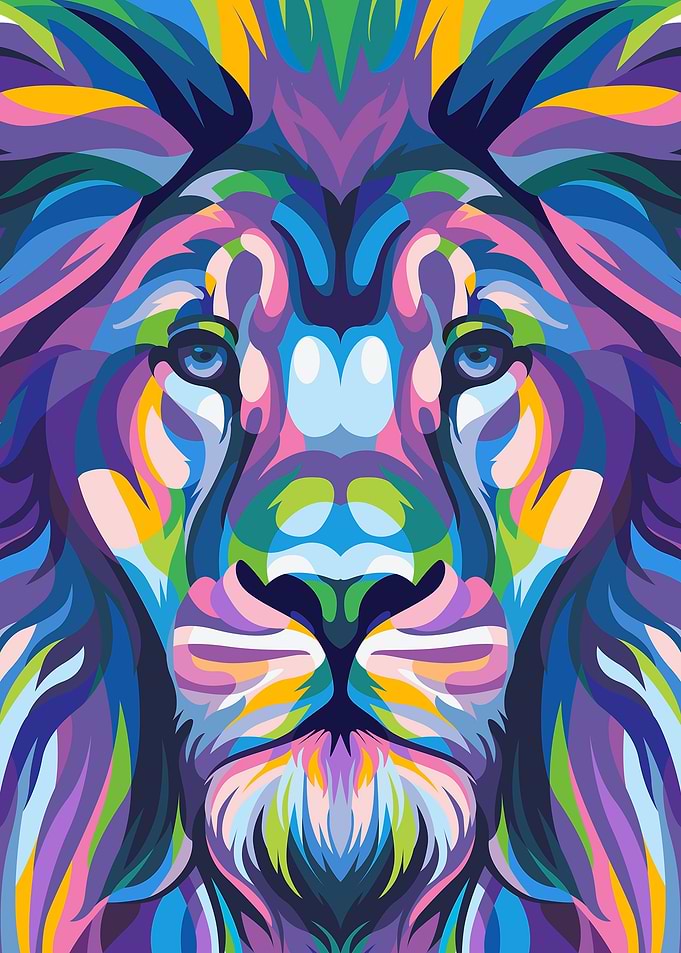 Lion in colorful