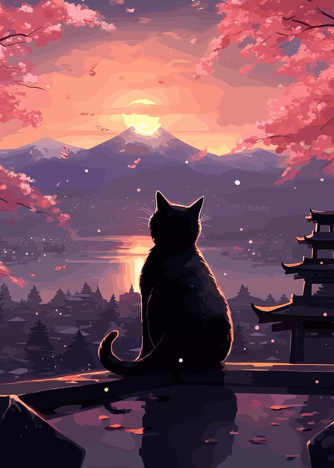 Cat Cherry Blossoms