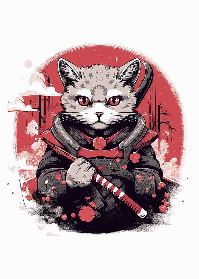 Cat in samurai armor