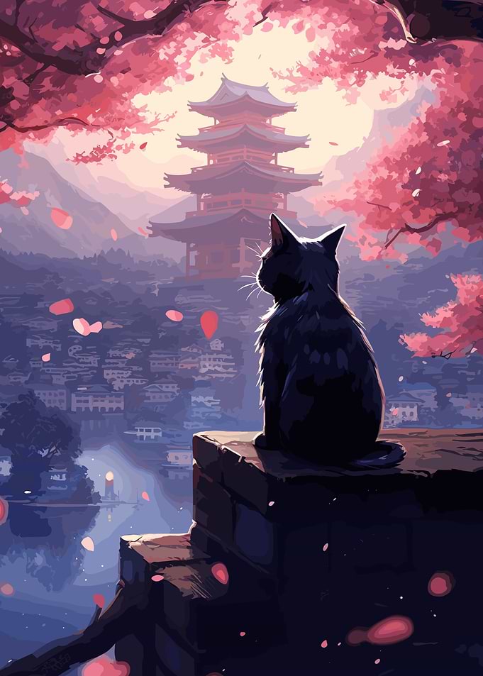 Cat Cherry Blossoms