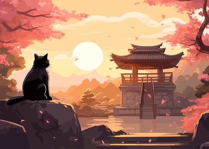 Cat Cherry Blossoms