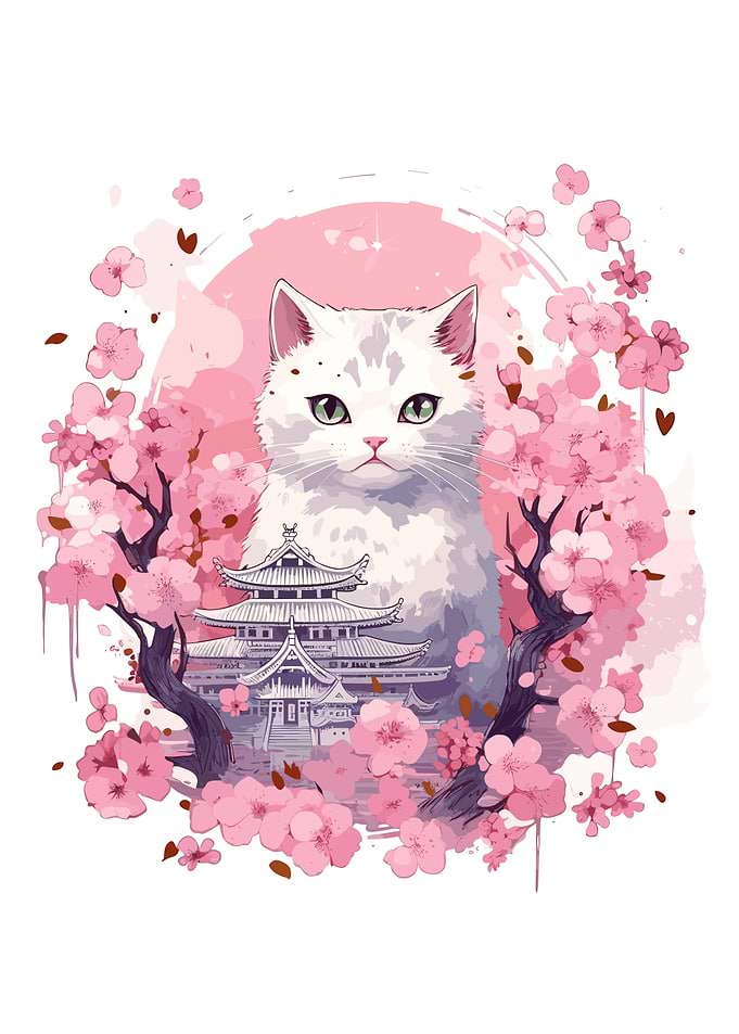 Cat Cherry Blossoms