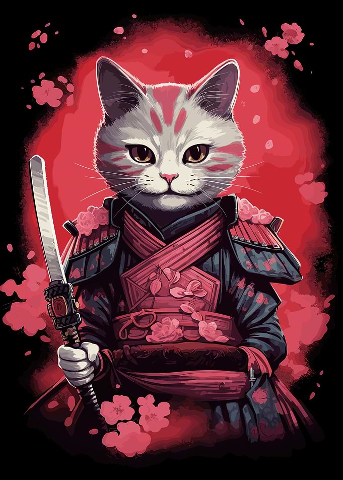 Cat in samurai armor