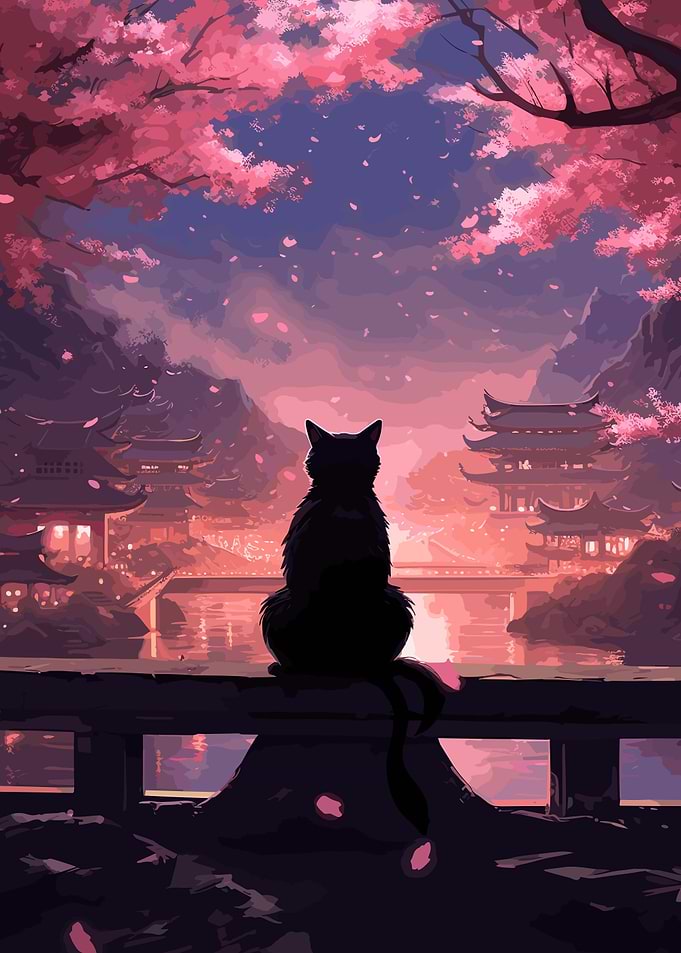 Cat Cherry Blossoms
