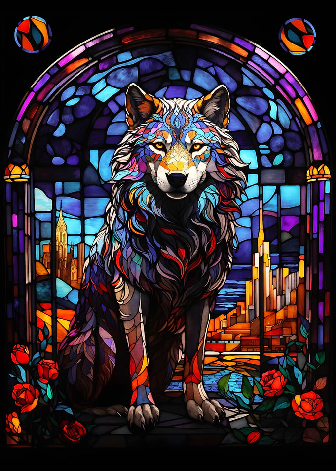 Wolf city stained glass
