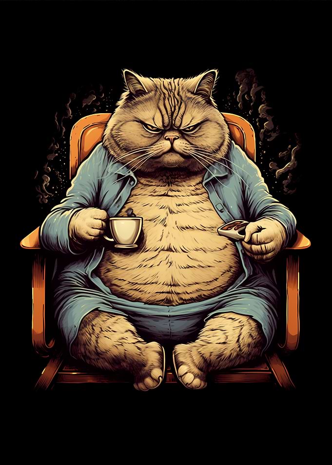 Fat Cat With Coffee