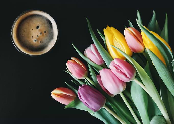 coffee cup with tulips