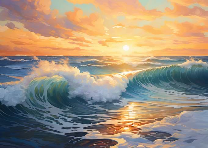 Ocean waves and sunset