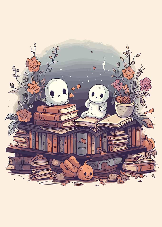 Cute Ghosts Reading Books