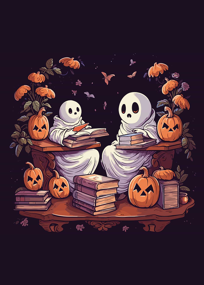 Cute Ghosts Reading Books
