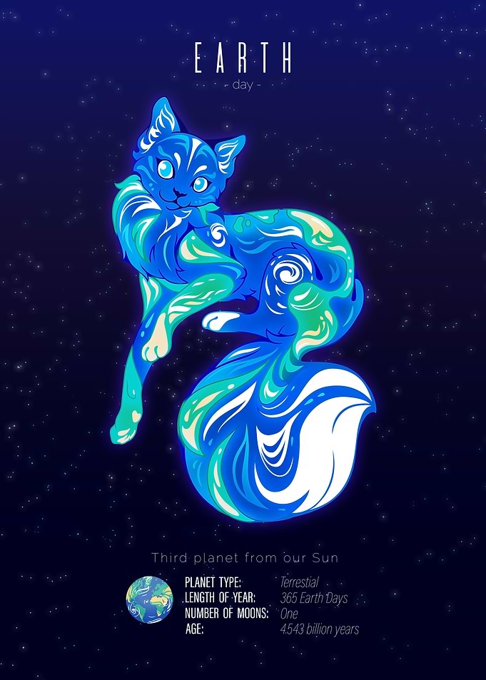Earth Day Cat Planet