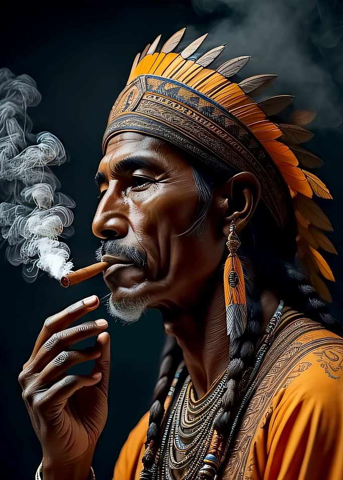 Native chief smoking