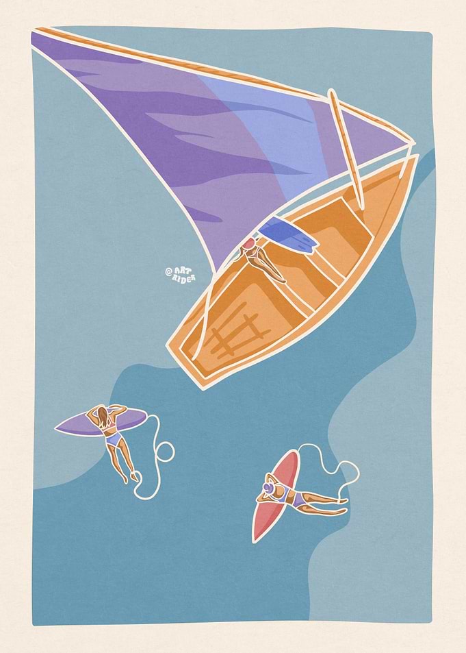 Surfers and boat