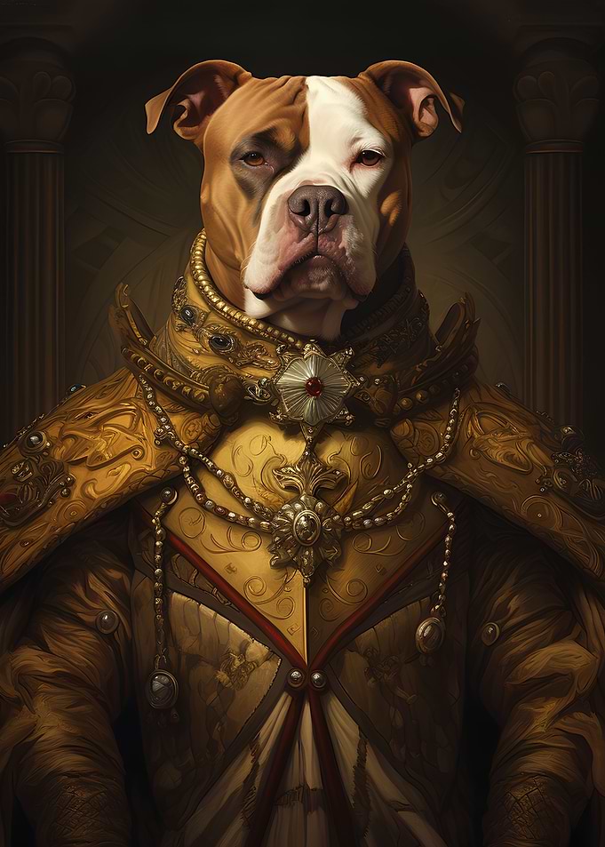 pitbull dog king dressed