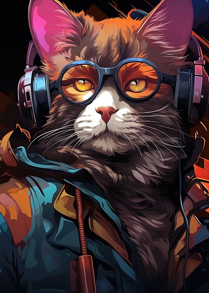 cartoon fat cat gamer pop