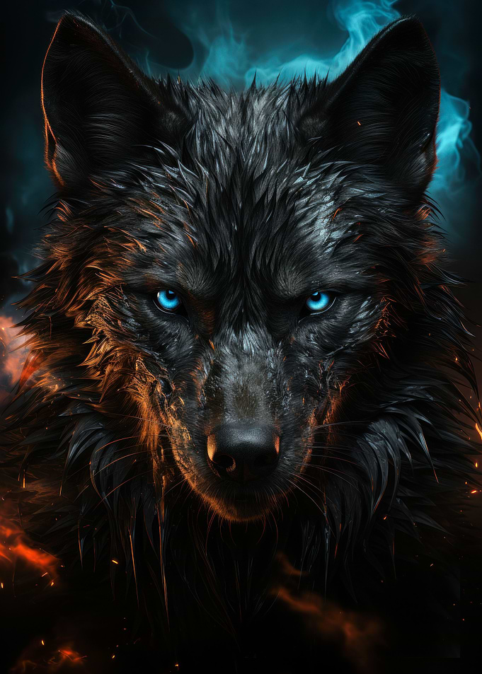 black wolf with blue eyes