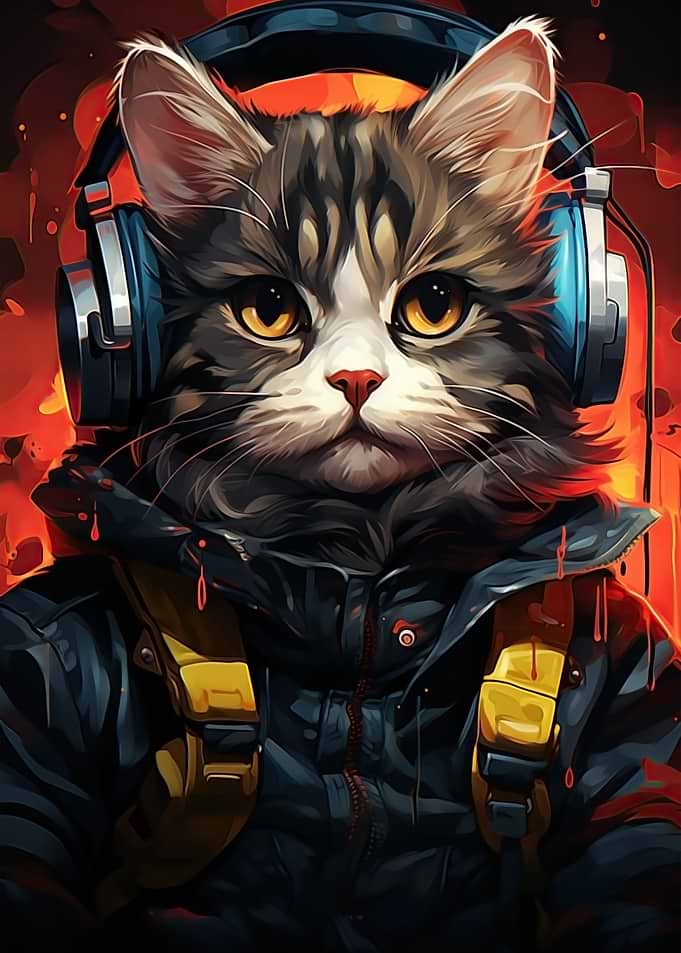 cartoon fat cat gamer pop