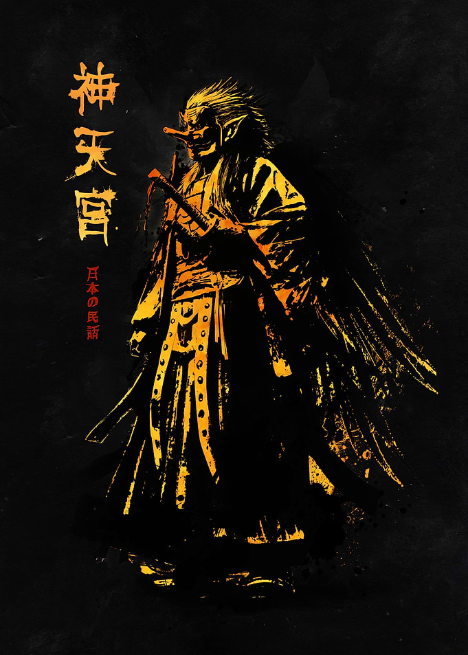 Dark sumi e Tengu