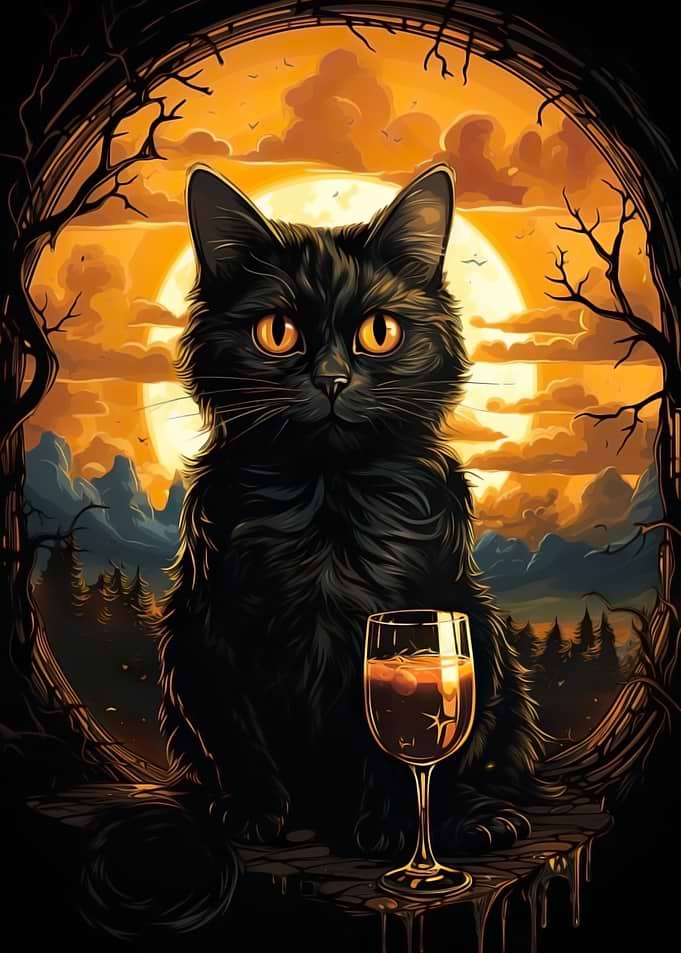 black cat hold beer glass
