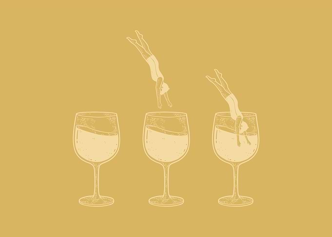 Men diving into wineglass