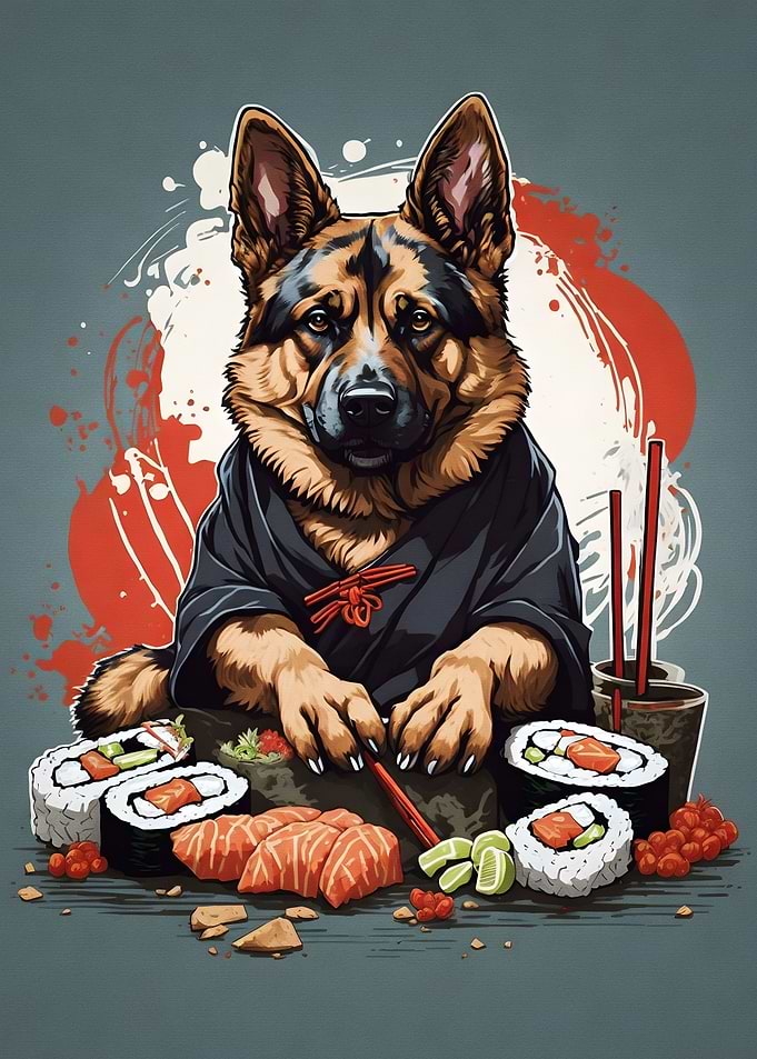 German Shepherd With Ramen