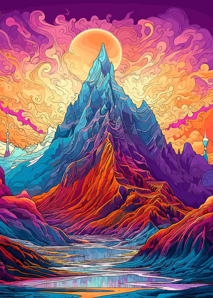 colorful fantasy mountains