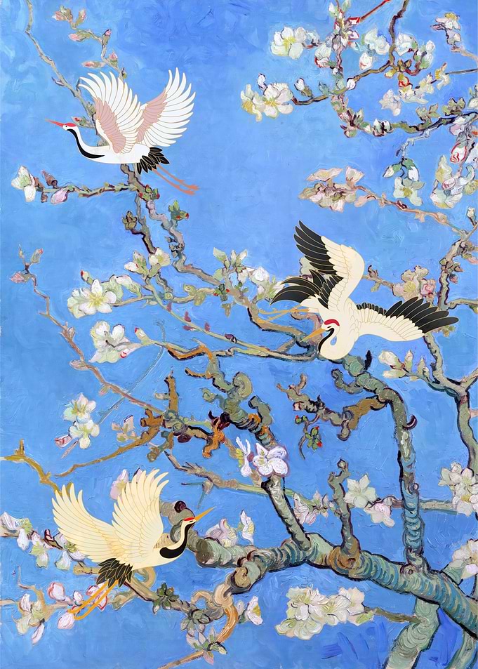 Almond blossom CRANES BIRD