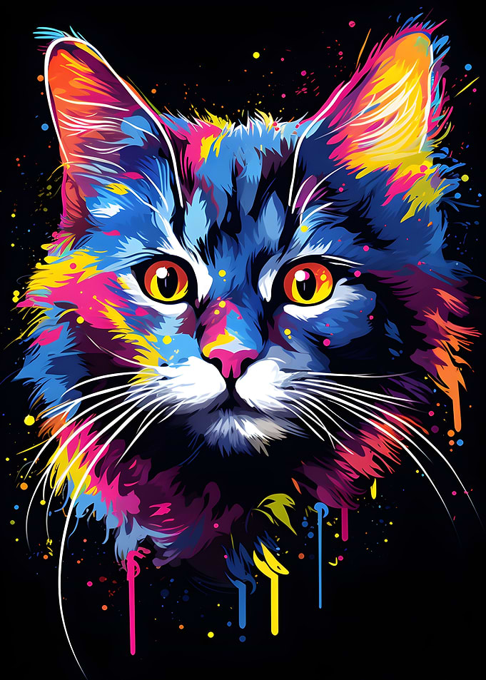 Painting of a colorful Cat