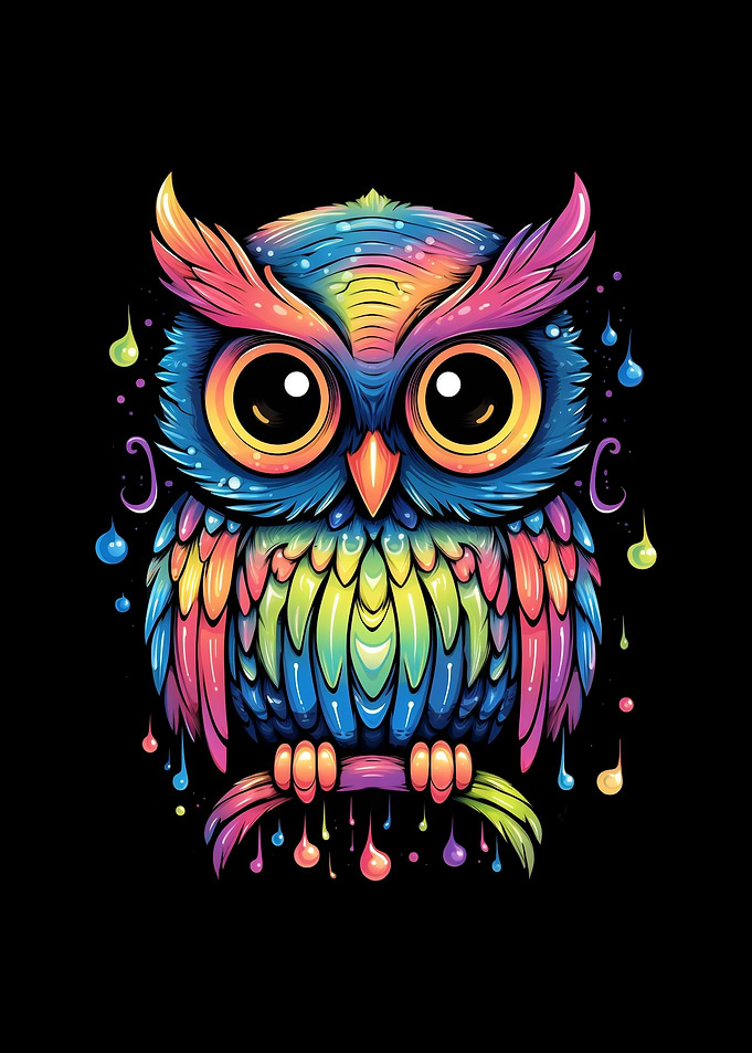 Pastel Goth Rainbow Owl