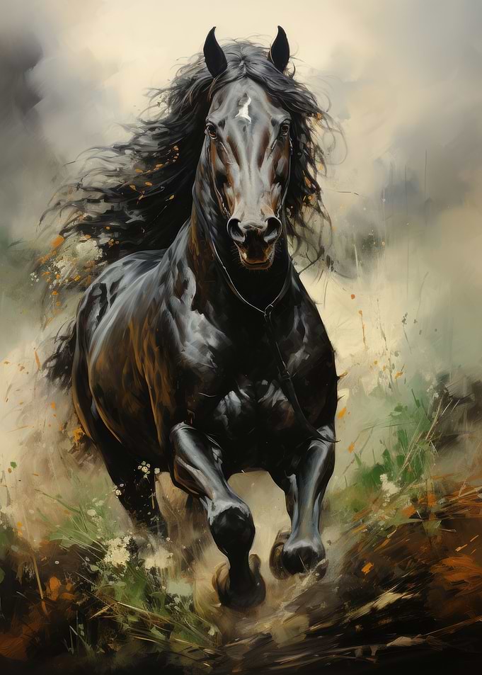 Running Friesian horse