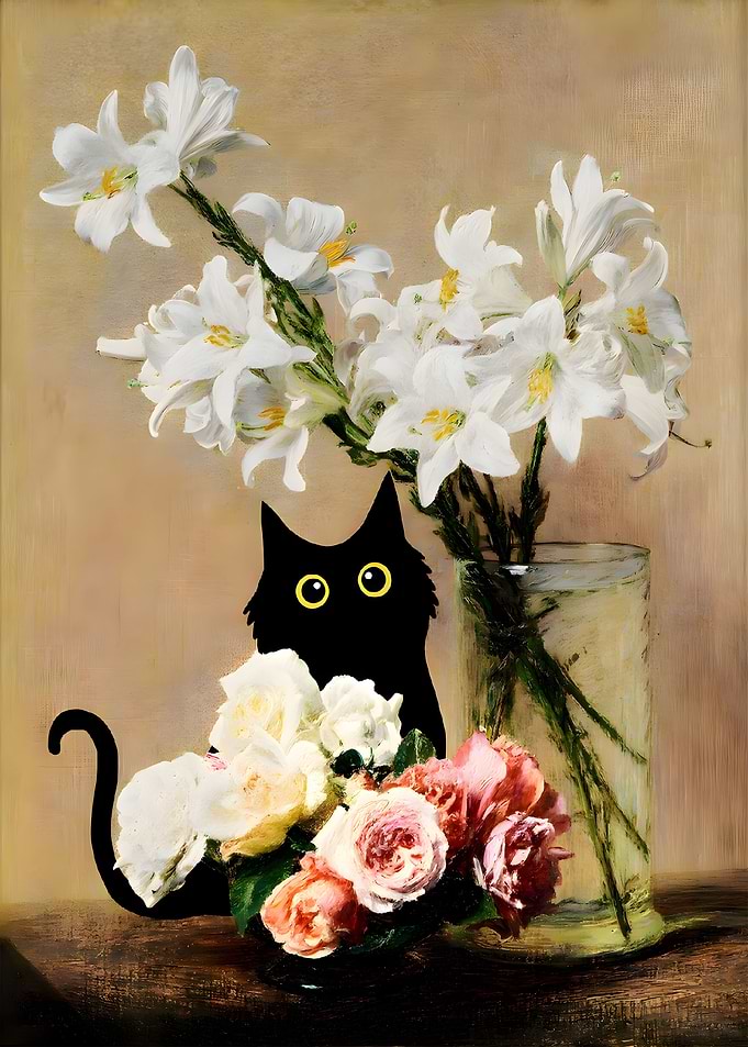 Henri Fantin Roses and Cat