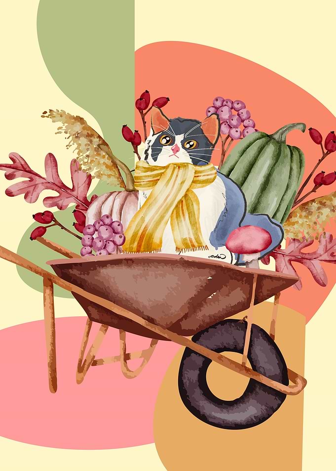 Pumpkin Cat Mid Century