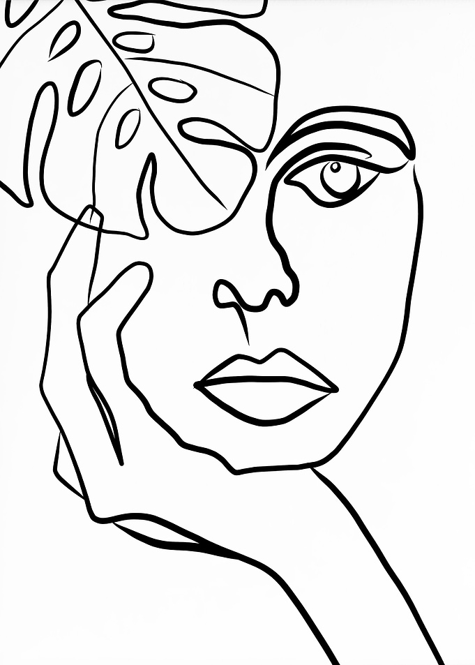 Line Art Leaf Face Art