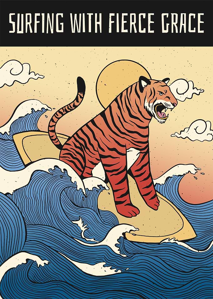 Tiger Surfing Wave