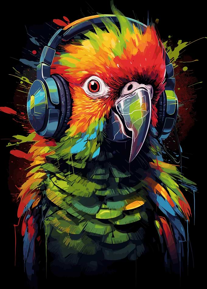 Parrot With Headphones
