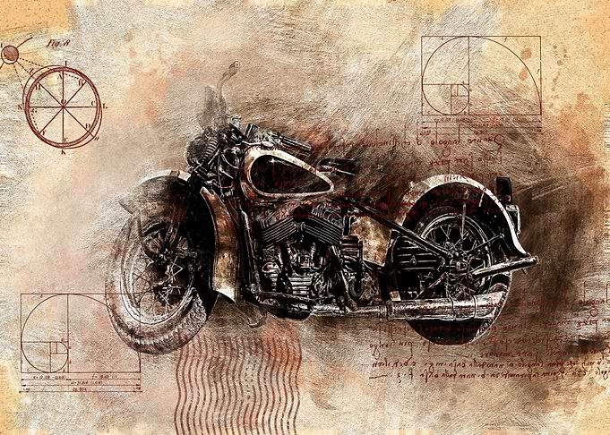 Old Art Style Motorcycle 7