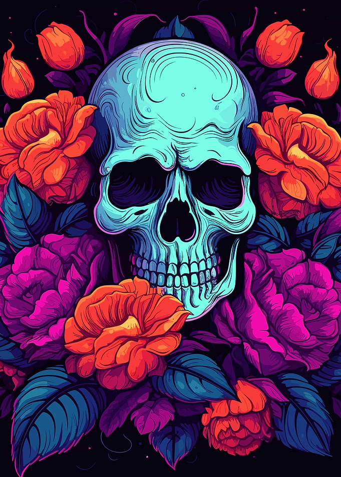 skull with roses