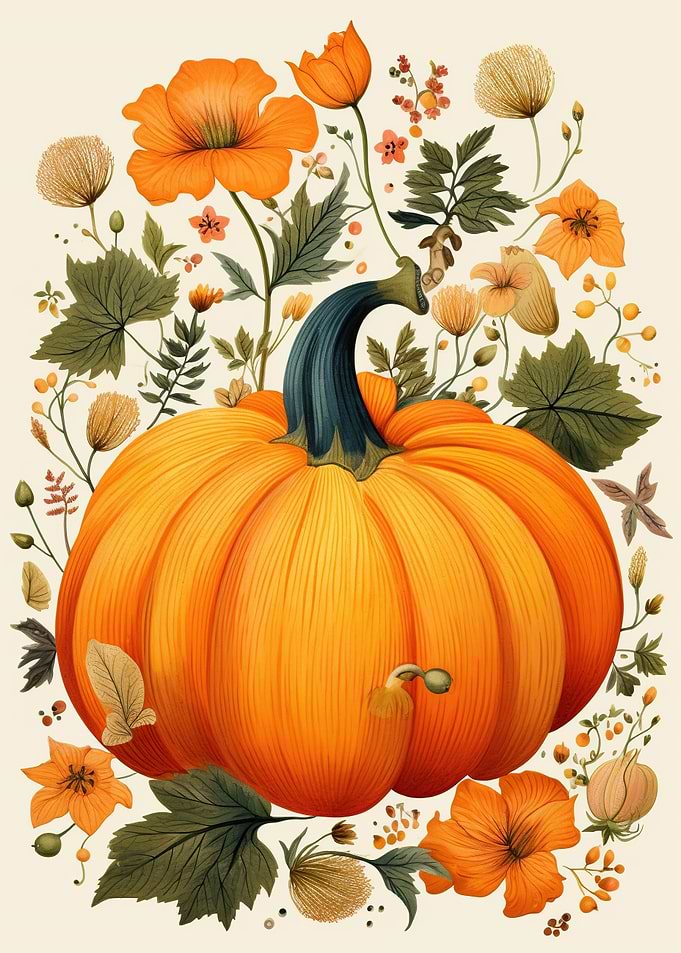 Pumpkin with Flowers aroun